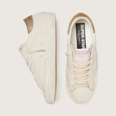 Golden Goose Super-Star Sneaker In Worn White Leather With Tone-On-Tone Star Golden Goose Super-Star Sneaker In Worn White Leather With Tone-On-Tone Star