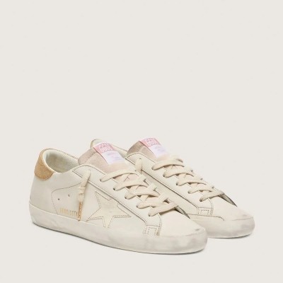 Golden Goose Super-Star Sneaker In Worn White Leather With Tone-On-Tone Star Golden Goose Super-Star Sneaker In Worn White Leather With Tone-On-Tone Star