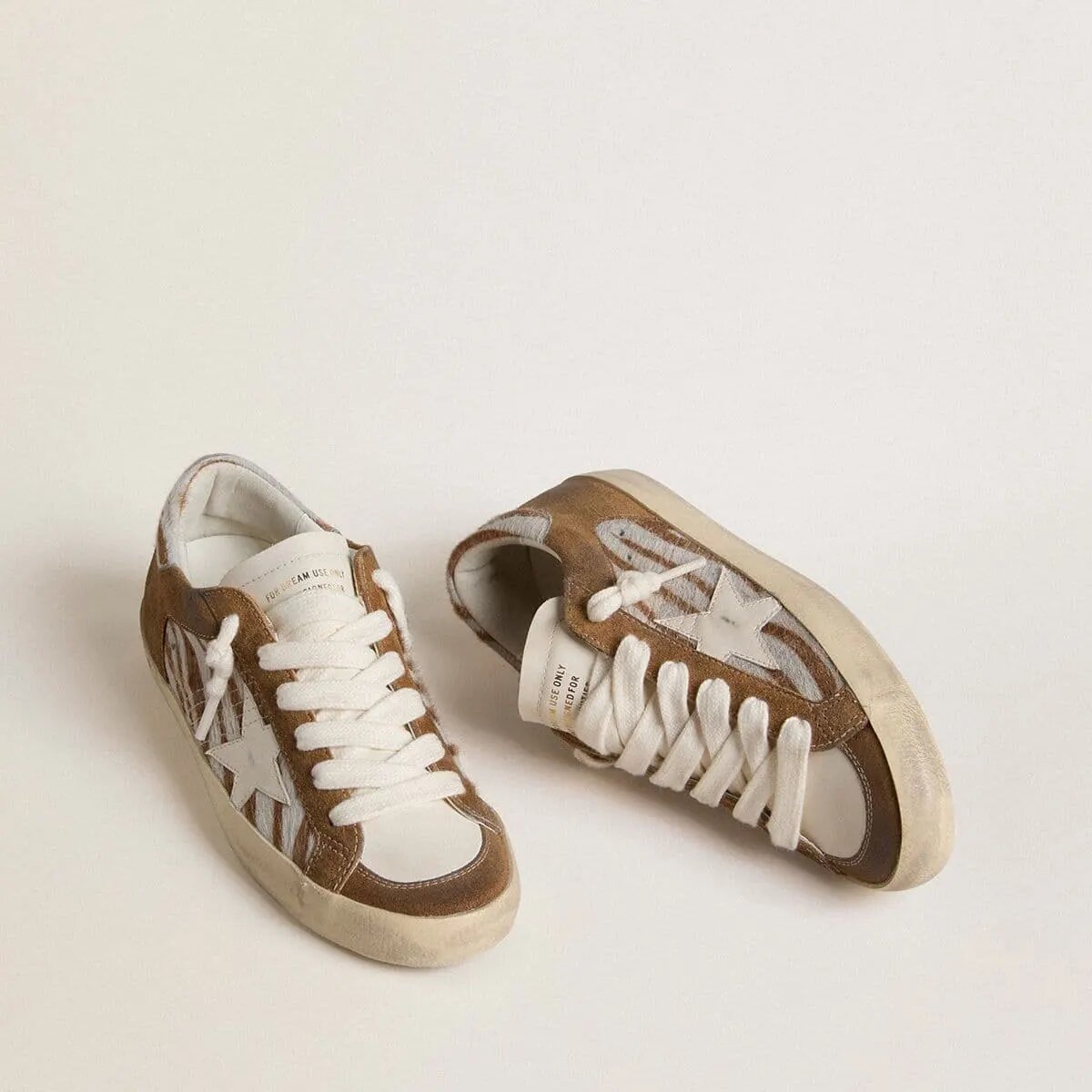 Golden Goose Super-Star Sneaker In Zebra-Print Pony Skin With Leather Star And Brown Suede Inserts Golden Goose Super-Star Sneaker In Zebra-Print Pony Skin With Leather Star And Brown Suede Inserts