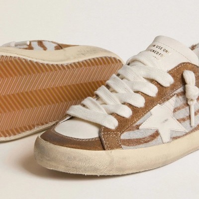 Golden Goose Super-Star Sneaker In Zebra-Print Pony Skin With Leather Star And Brown Suede Inserts Golden Goose Super-Star Sneaker In Zebra-Print Pony Skin With Leather Star And Brown Suede Inserts