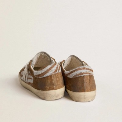 Golden Goose Super-Star Sneaker In Zebra-Print Pony Skin With Leather Star And Brown Suede Inserts Golden Goose Super-Star Sneaker In Zebra-Print Pony Skin With Leather Star And Brown Suede Inserts