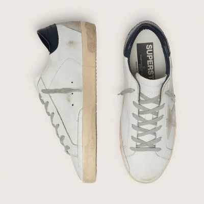 Golden Goose Super-Star Sneaker With Suede Star And Blue Heel Tab Golden Goose Super-Star Sneaker With Suede Star And Blue Heel Tab
