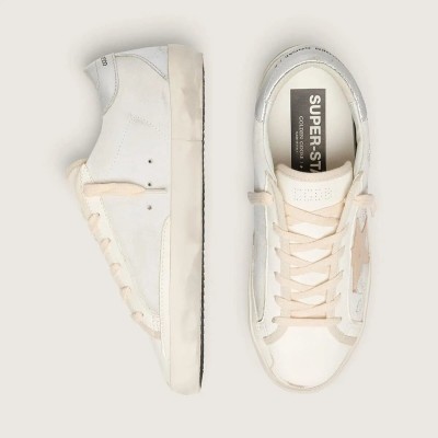 Golden Goose Super-Star Sneaker With Swarovski Crystals And Smoke Gray Leather Star Golden Goose Super-Star Sneaker With Swarovski Crystals And Smoke Gray Leather Star
