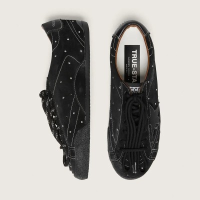 Golden Goose True-Star Sneaker In Black Suede With Swarovski Crystals And Black Leather Star Golden Goose True-Star Sneaker In Black Suede With Swarovski Crystals And Black Leather Star