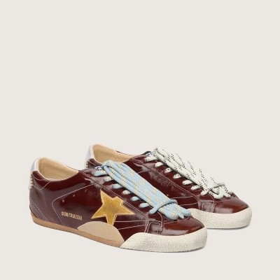 Golden Goose True-Star Sneaker In Burgundy Naplak With Suede Star And Silver Nappa Heel Tab