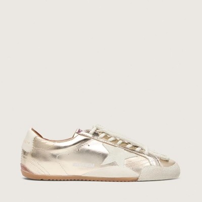 Golden Goose True-Star Sneaker In Metallic Platinum Leather With Light Gray Suede Star Golden Goose True-Star Sneaker In Metallic Platinum Leather With Light Gray Suede Star