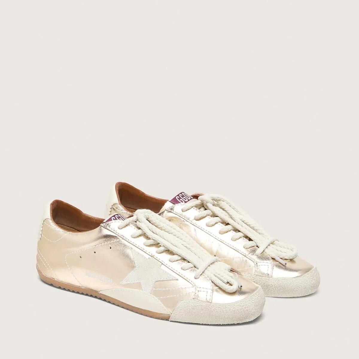 Golden Goose True-Star Sneaker In Metallic Platinum Leather With Light Gray Suede Star Golden Goose True-Star Sneaker In Metallic Platinum Leather With Light Gray Suede Star
