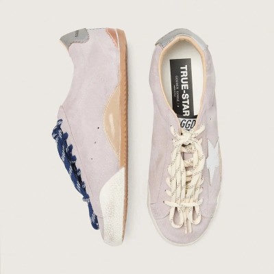 Golden Goose True-Star Sneaker In Pastel Pink Suede With Silver Star And Heel Tab Golden Goose True-Star Sneaker In Pastel Pink Suede With Silver Star And Heel Tab