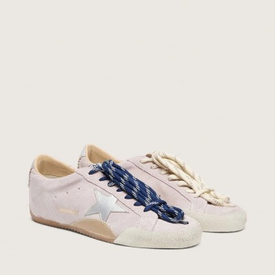 Golden Goose True-Star Sneaker In Pastel Pink Suede With Silver Star And Heel Tab