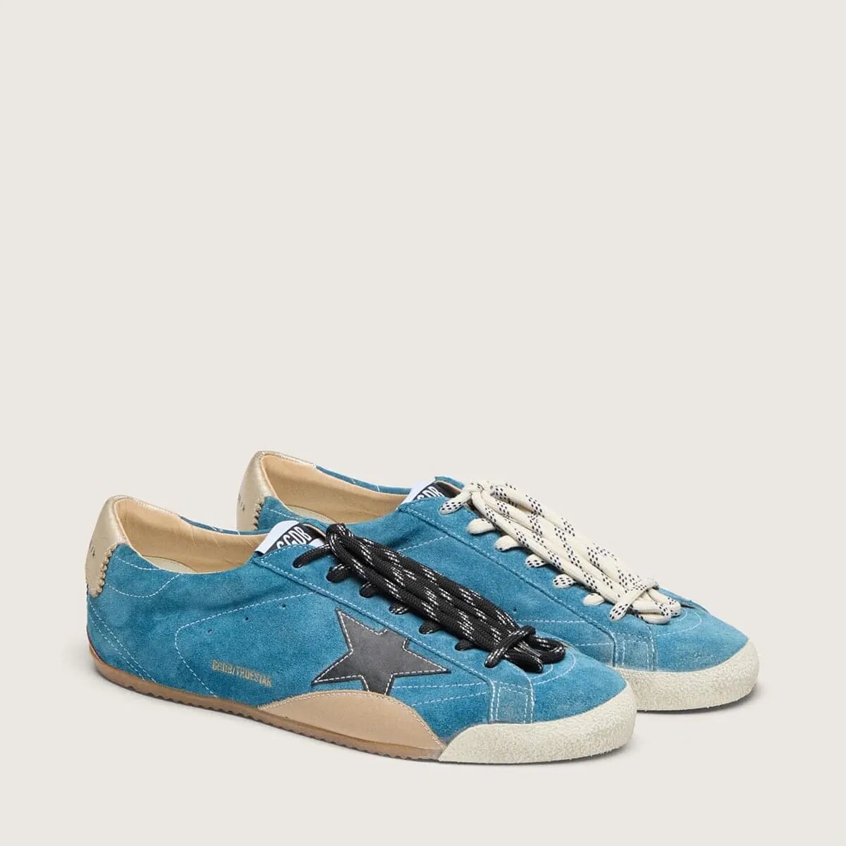 Golden Goose True-Star Sneaker In Teal Suede With Black Star And Cream Heel Tab Golden Goose True-Star Sneaker In Teal Suede With Black Star And Cream Heel Tab