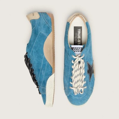 Golden Goose True-Star Sneaker In Teal Suede With Black Star And Cream Heel Tab Golden Goose True-Star Sneaker In Teal Suede With Black Star And Cream Heel Tab