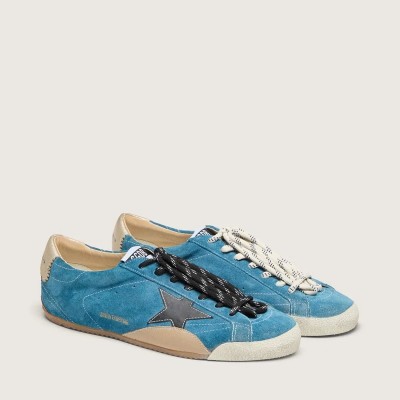 Golden Goose True-Star Sneaker In Teal Suede With Black Star And Cream Heel Tab