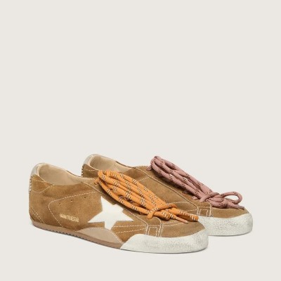 Golden Goose True-Star Sneaker In Tobacco-Colored Suede With White Star And Platinum Heel Tab