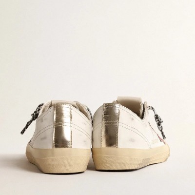 Golden Goose V-Star Sneaker With Pink Glitter Star And Metallic Leather Heel Tab