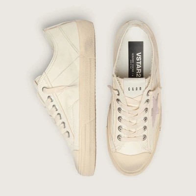 Golden Goose V-Star Sneaker In Beige Nappa Leather With Old-Rose Suede Star Golden Goose V-Star Sneaker In Beige Nappa Leather With Old-Rose Suede Star