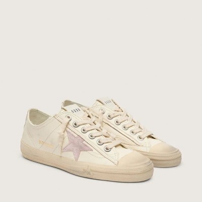 Golden Goose V-Star Sneaker In Beige Nappa Leather With Old-Rose Suede Star Golden Goose V-Star Sneaker In Beige Nappa Leather With Old-Rose Suede Star