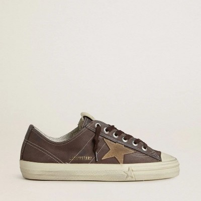 Golden Goose V-Star Sneaker In Brown Nubuck With Tobacco-Colored Suede Star Golden Goose V-Star Sneaker In Brown Nubuck With Tobacco-Colored Suede Star