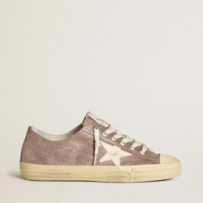 Golden Goose V-Star Sneaker In Light Brown Metallic Suede With Cream Leather Star Golden Goose V-Star Sneaker In Light Brown Metallic Suede With Cream Leather Star