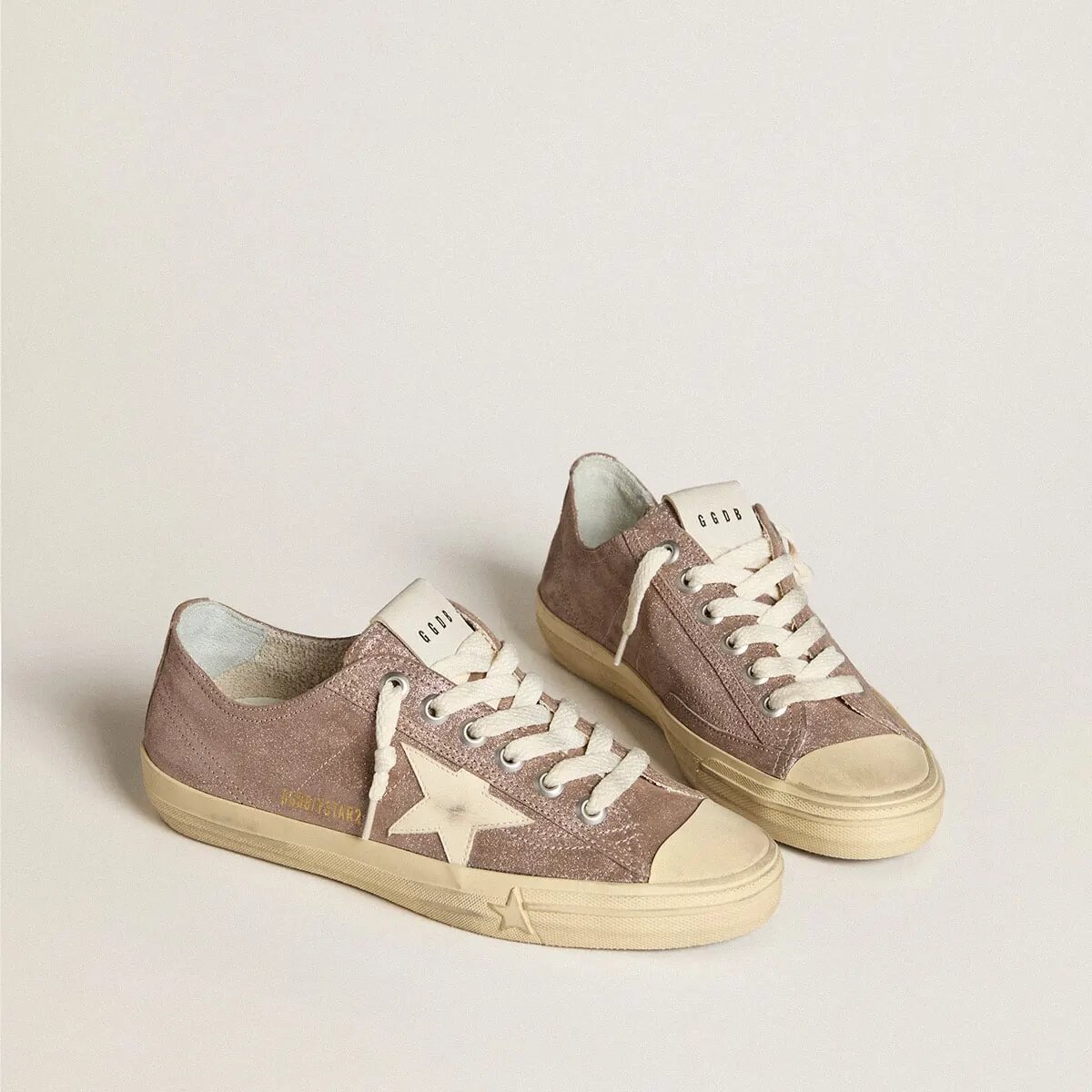Golden Goose V-Star Sneaker In Light Brown Metallic Suede With Cream Leather Star Golden Goose V-Star Sneaker In Light Brown Metallic Suede With Cream Leather Star