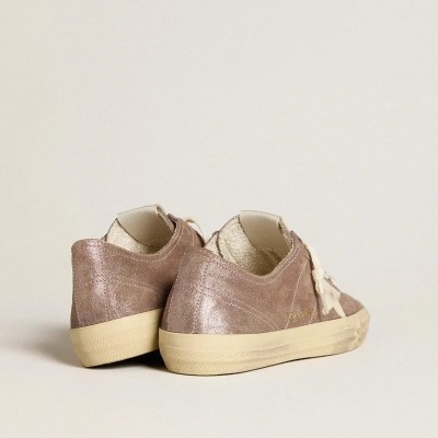 Golden Goose V-Star Sneaker In Light Brown Metallic Suede With Cream Leather Star Golden Goose V-Star Sneaker In Light Brown Metallic Suede With Cream Leather Star