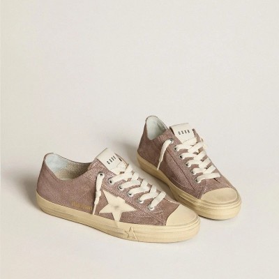Golden Goose V-Star Sneaker In Light Brown Metallic Suede With Cream Leather Star Golden Goose V-Star Sneaker In Light Brown Metallic Suede With Cream Leather Star