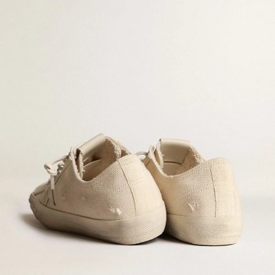 Golden Goose V-Star Sneaker In Light Cream Canvas With Milk-White Leather Star Golden Goose V-Star Sneaker In Light Cream Canvas With Milk-White Leather Star