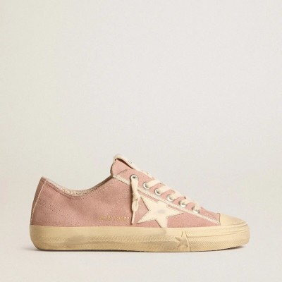 Golden Goose V-Star Sneaker In Pink Suede With Cream Leather Star Golden Goose V-Star Sneaker In Pink Suede With Cream Leather Star