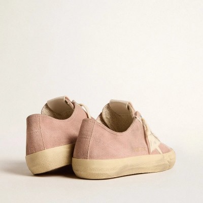 Golden Goose V-Star Sneaker In Pink Suede With Cream Leather Star Golden Goose V-Star Sneaker In Pink Suede With Cream Leather Star