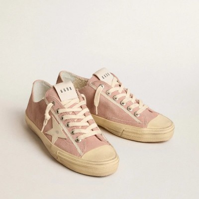 Golden Goose V-Star Sneaker In Pink Suede With Cream Leather Star Golden Goose V-Star Sneaker In Pink Suede With Cream Leather Star