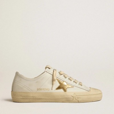 Golden Goose V-Star Sneaker In White Leather With Gold Metallic Leather Star Golden Goose V-Star Sneaker In White Leather With Gold Metallic Leather Star