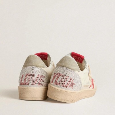 Golden Goose Valentine's Day Ball Star Sneaker With Red Leather Star And Red Swarovski Lettering Golden Goose Valentine's Day Ball Star Sneaker With Red Leather Star And Red Swarovski Lettering