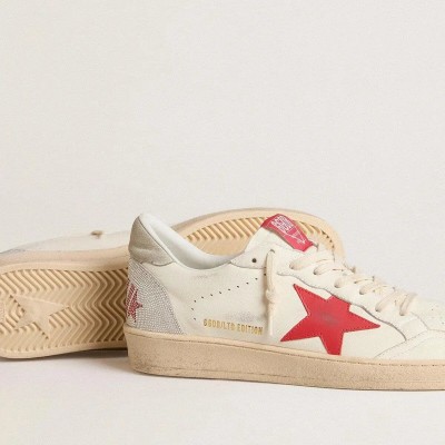Golden Goose Valentine's Day Ball Star Sneaker With Red Leather Star And Red Swarovski Lettering Golden Goose Valentine's Day Ball Star Sneaker With Red Leather Star And Red Swarovski Lettering