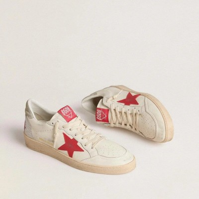 Golden Goose Valentine's Day Ball Star Sneaker With Red Leather Star And Red Swarovski Lettering