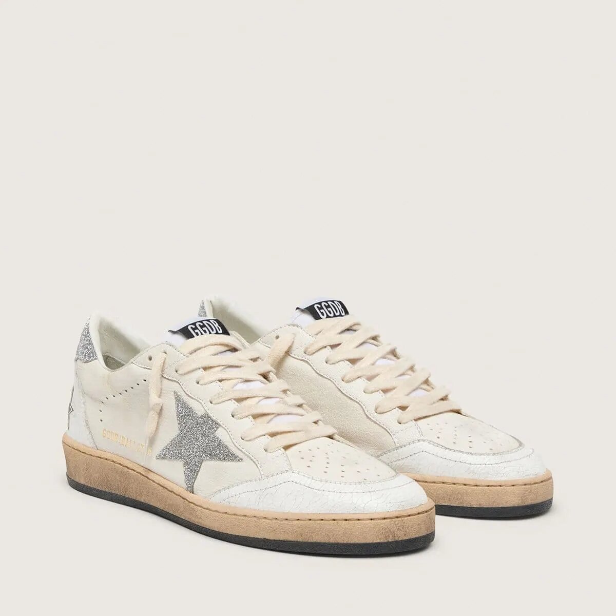 Golden Goose White Ball Star Sneaker With A Swarovski Crystal Star And Heel Tab Golden Goose White Ball Star Sneaker With A Swarovski Crystal Star And Heel Tab