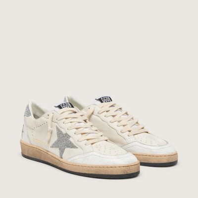 Golden Goose White Ball Star Sneaker With A Swarovski Crystal Star And Heel Tab